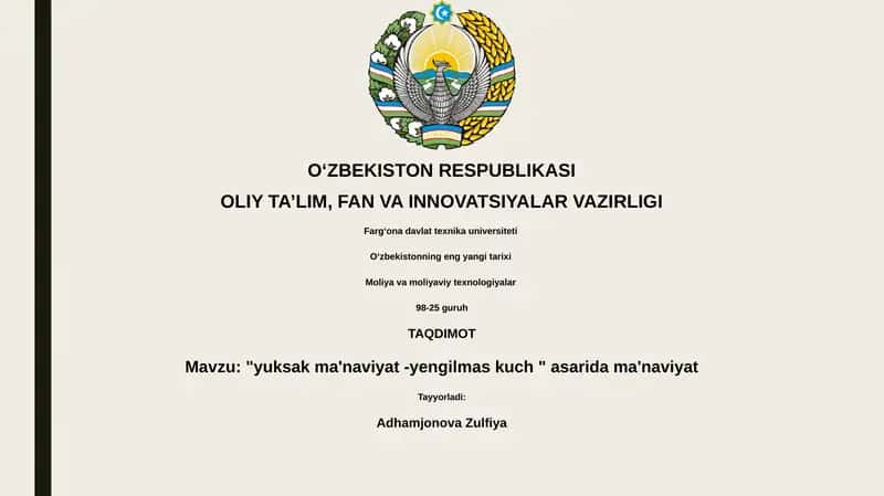 "yuksak ma'naviyat -yengilmas kuch " asarida ma'naviyat