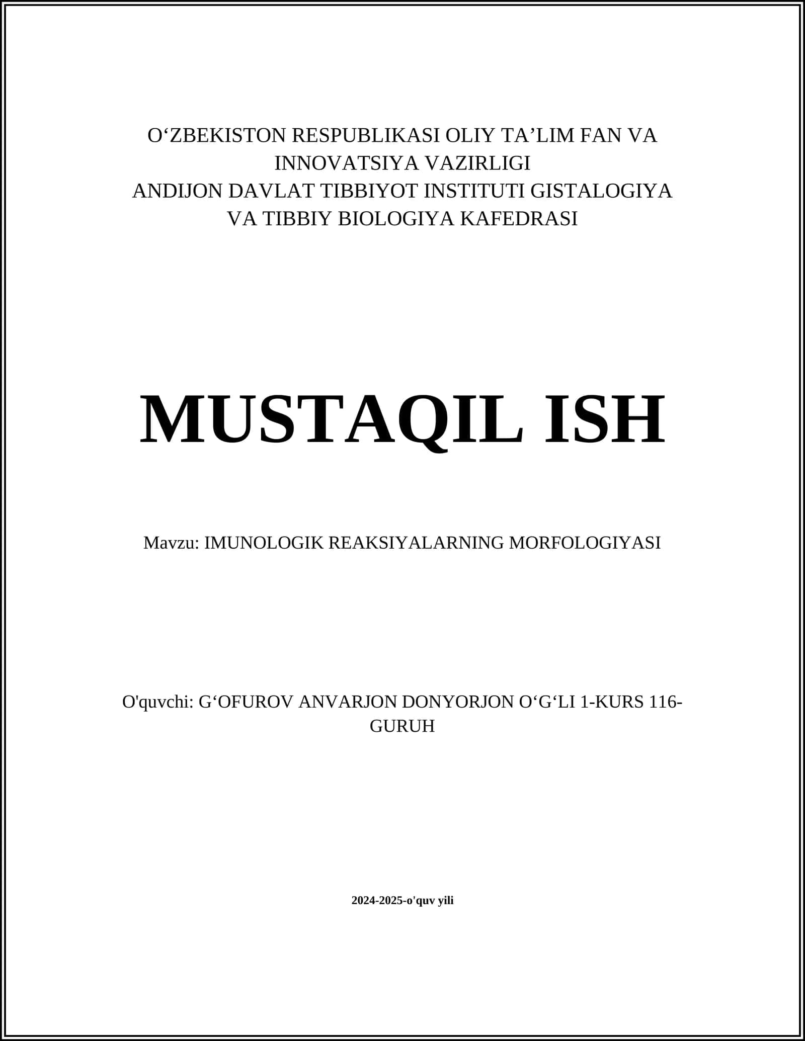 IMUNOLOGIK REAKSIYALARNING MORFOLOGIYASI