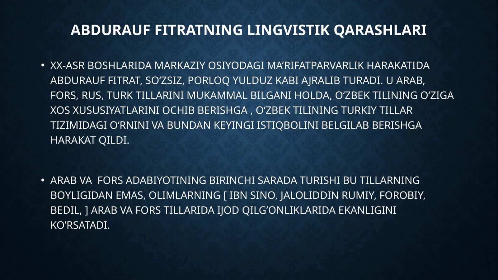 ABDURAUF FITRATNING LINGVISTIK QARASHLARI