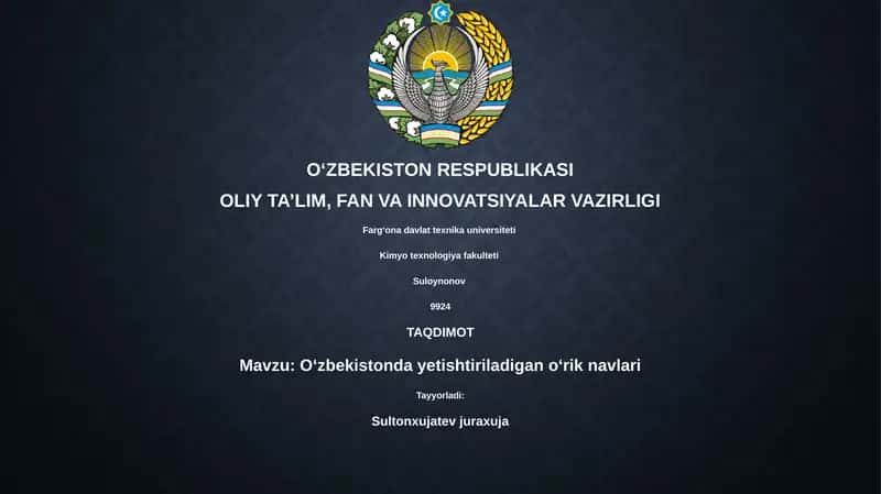 O'zbekistonda yetishtiriladigan o'rik navlari