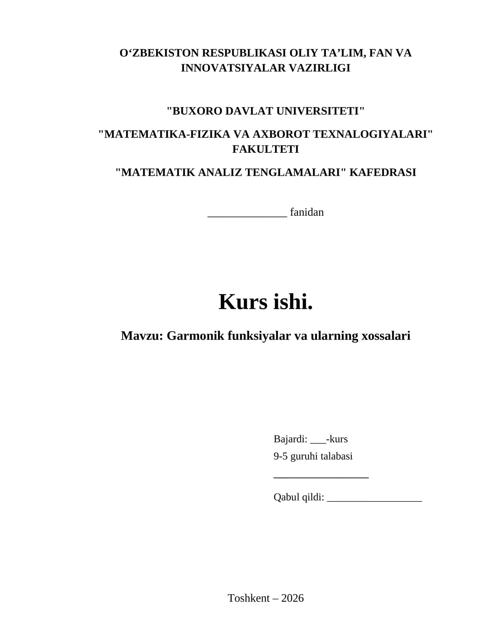 Garmonik funksiyalar va ularning xossalari