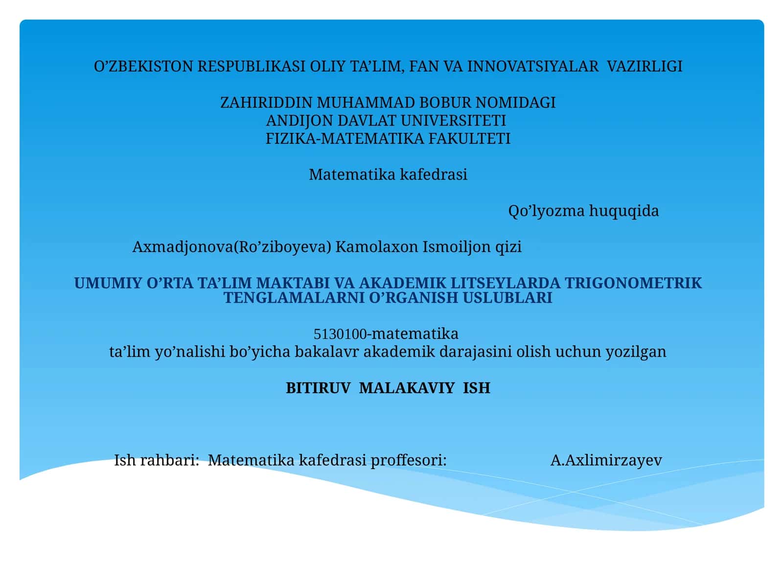 TRIGONOMETRIK TENGLAMALARNI O’RGANISH USLUBLARI