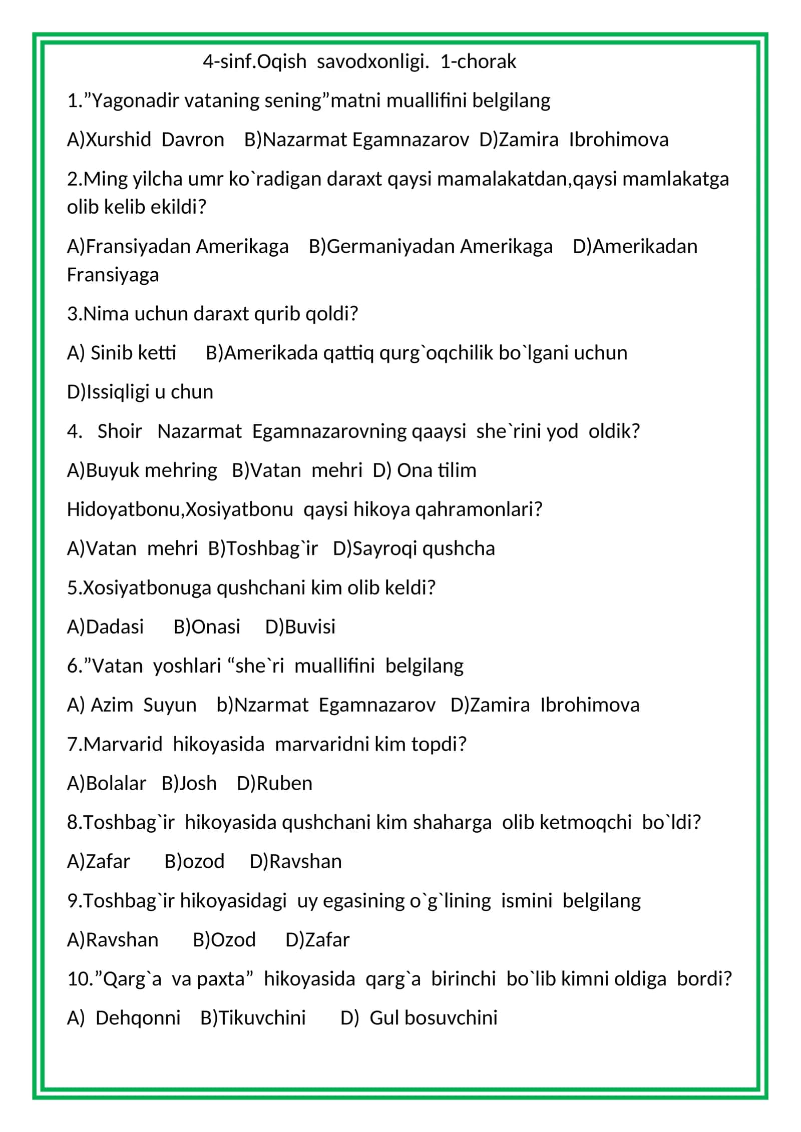 4-sinf.Oqish savodxonligi