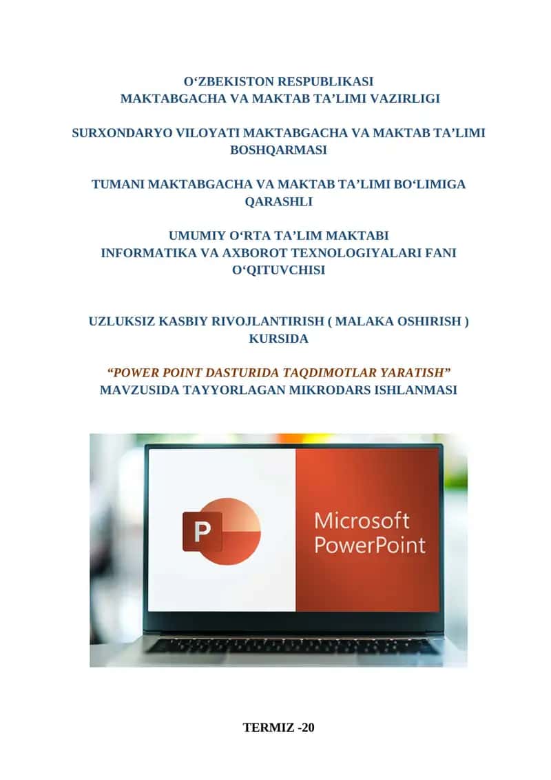POWER POINT DASTURIDA TAQDIMOTLAR YARATISH