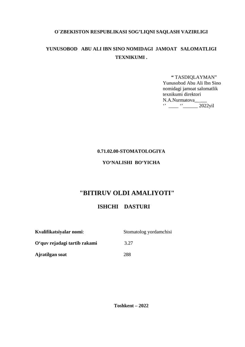 BITIRUV OLDI AMALIYOTI