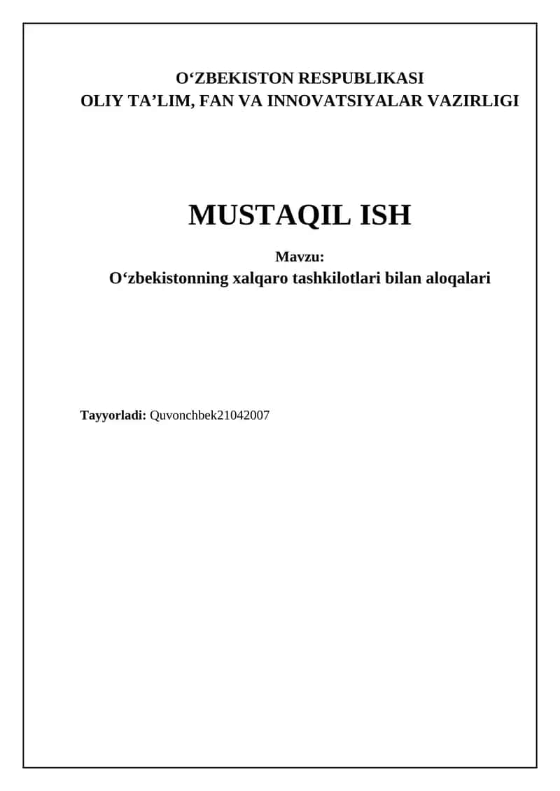Oʻzbekistonning xalqaro tashkilotlari bilan aloqalari