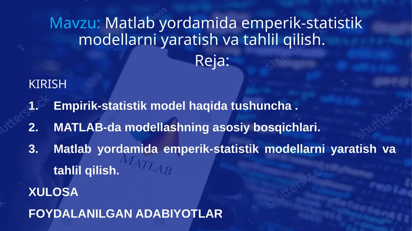 Matlab yordamida empirik-statistik modellarni yaratish va tahlil qilish