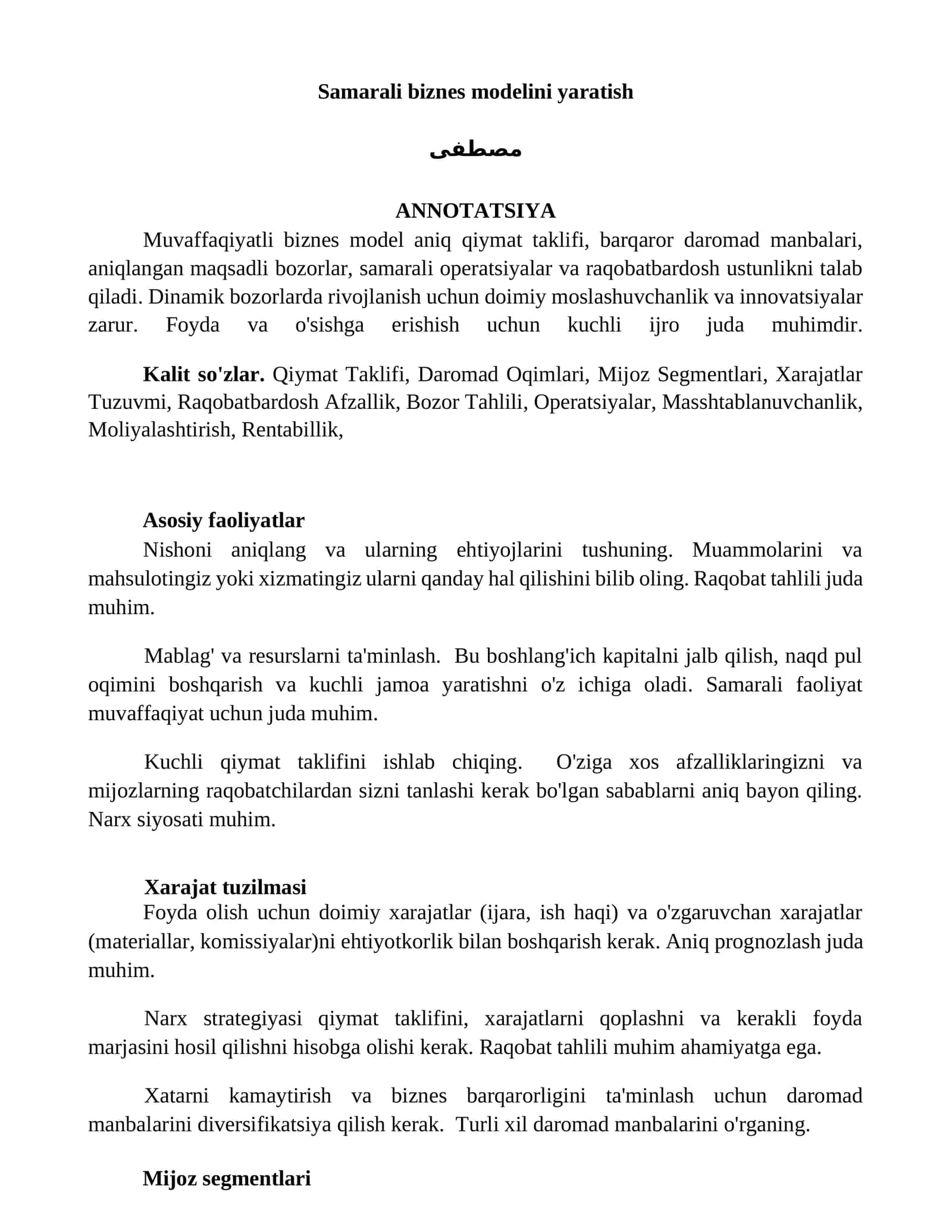 Samarali biznes modelini yaratish