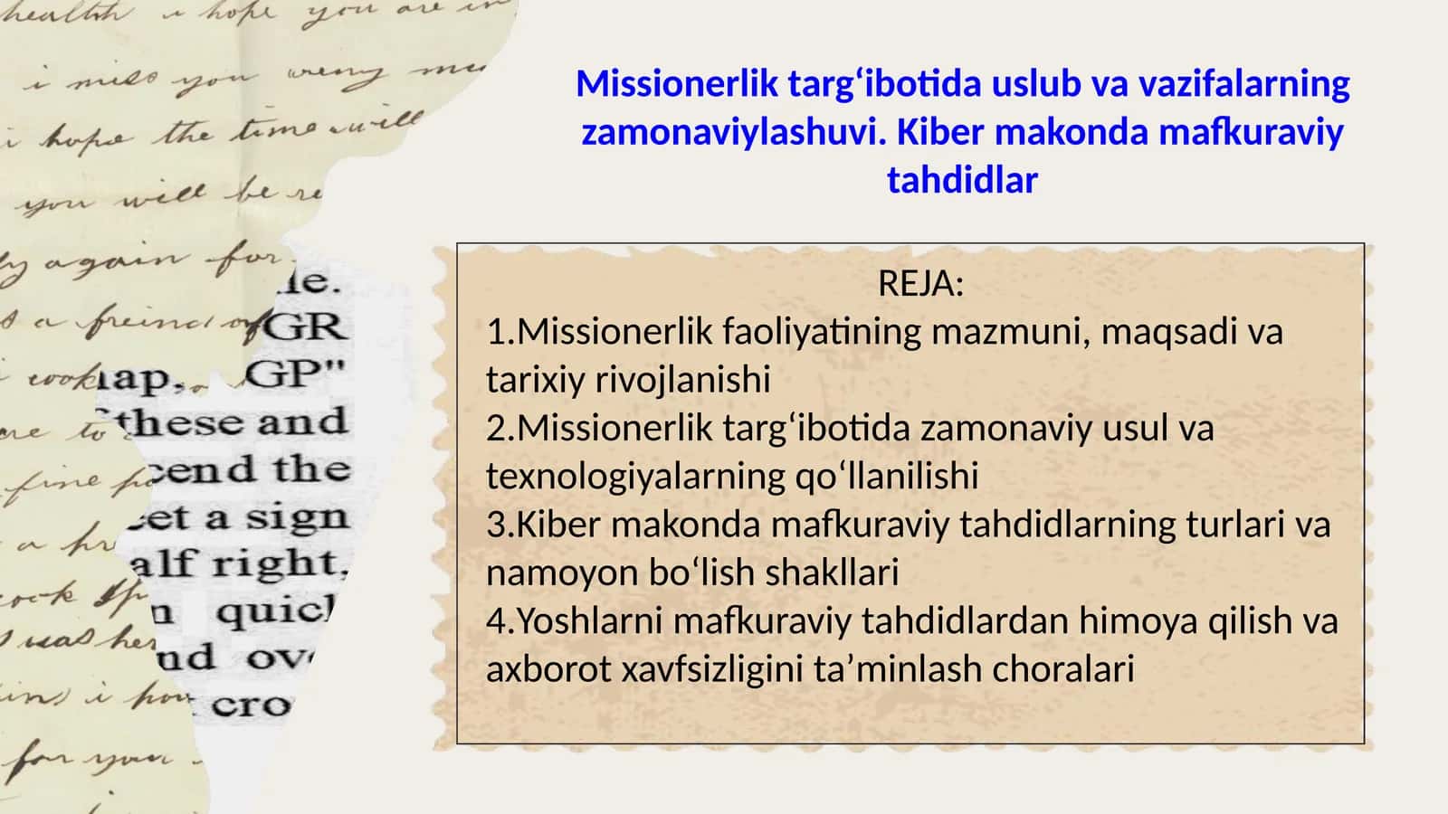 Missionerlik targʻibotida uslub va vazifalarning zamonaviylashuvi. Kiber makonda mafkuraviy tahdidla