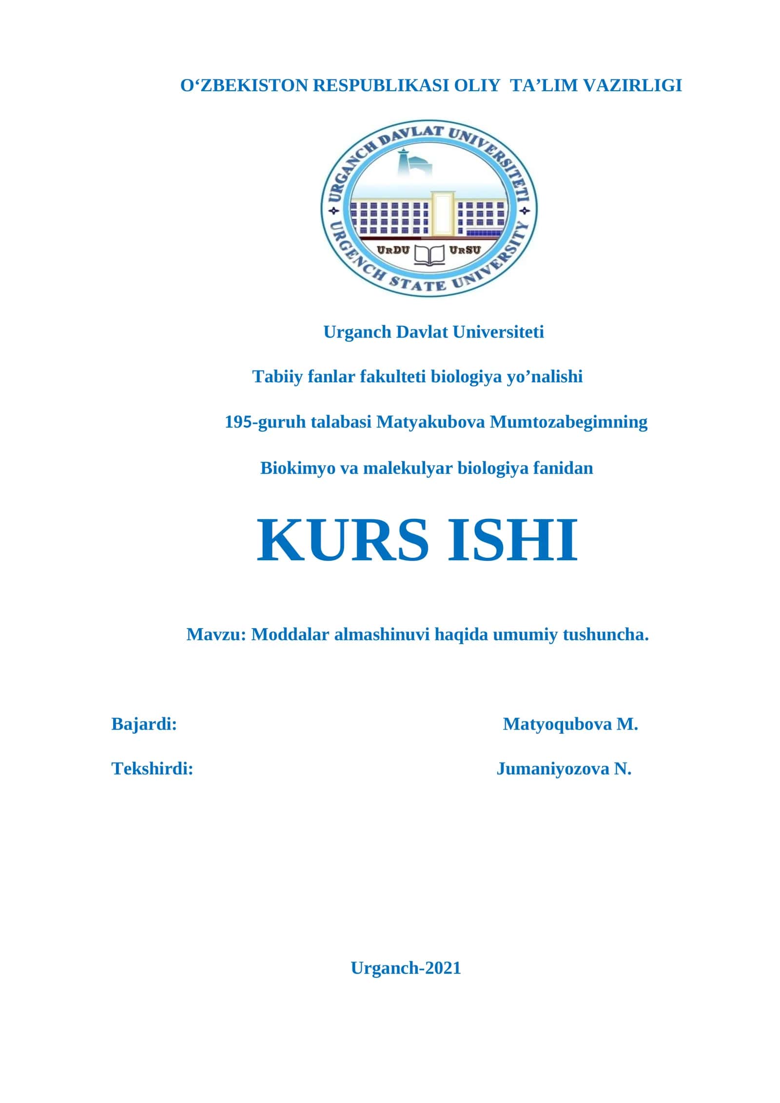 Moddalar almashinuvi haqida umumiy tushuncha