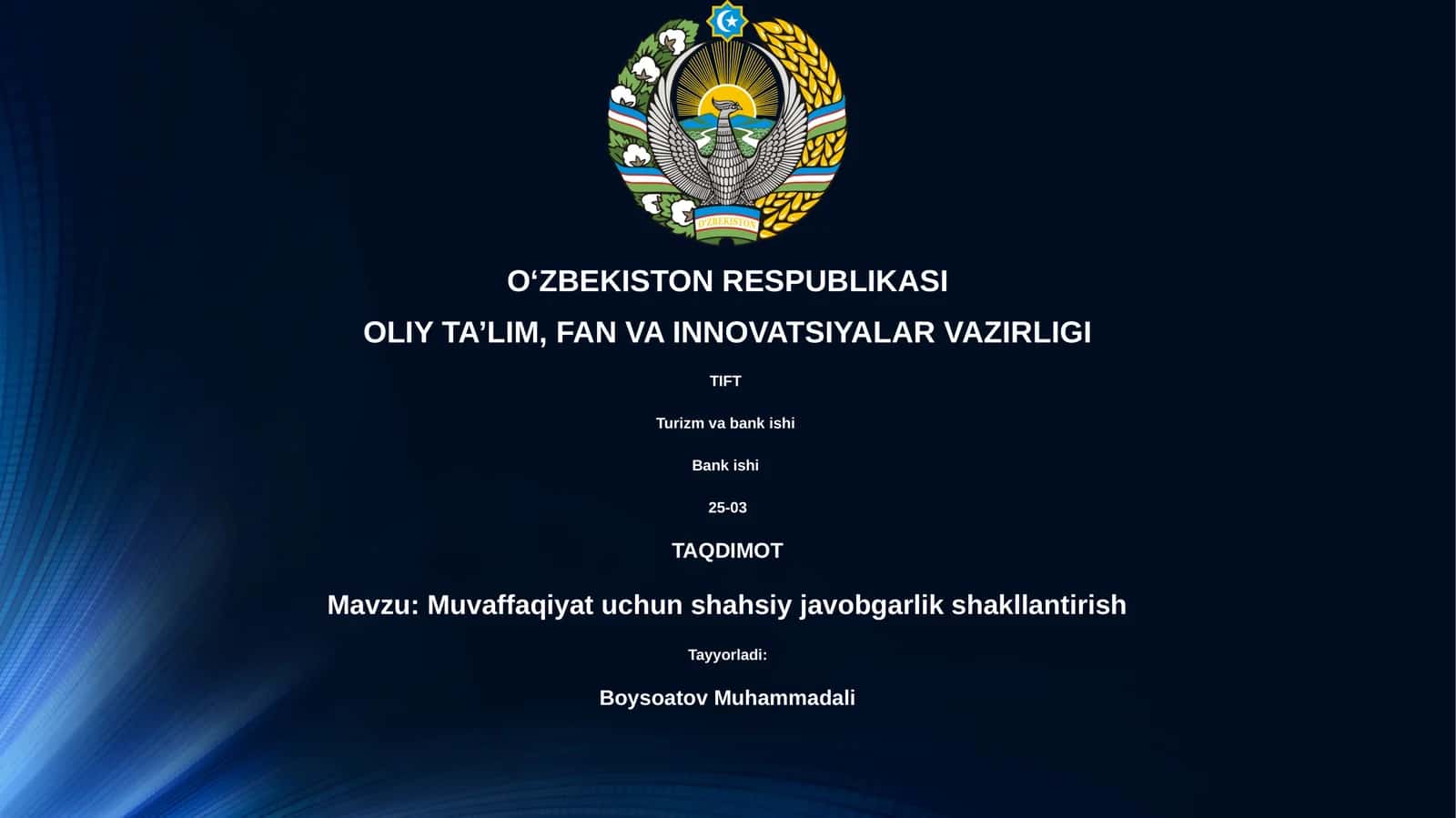 Muvaffaqiyat uchun shahsiy javobgarlik shakllantirish