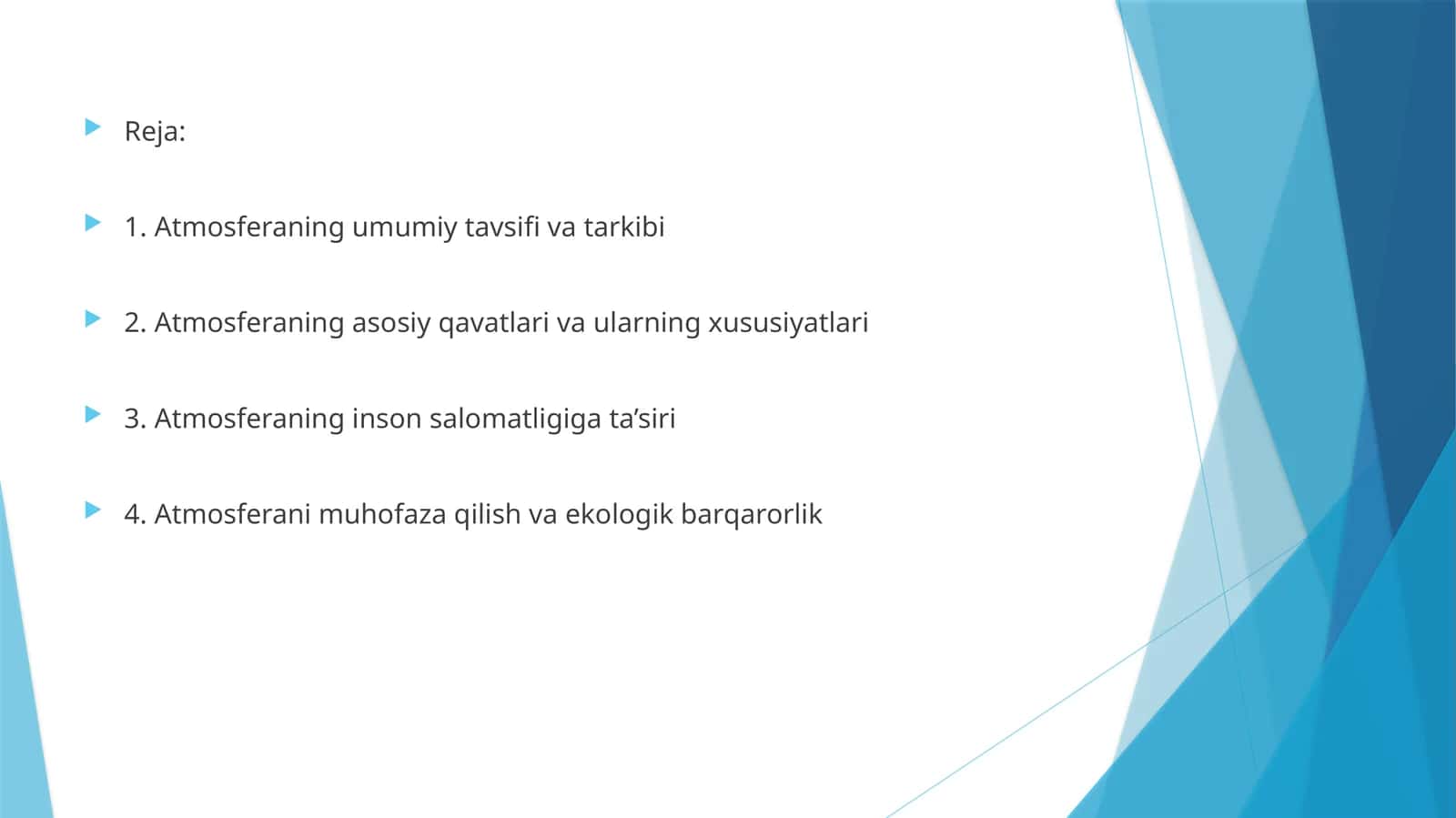 Atmosferaning umumiy tavsifi va tarkibi