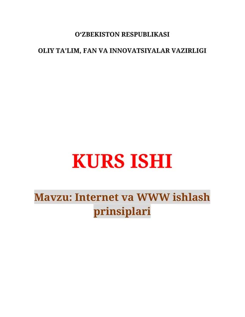 Internet va WWW ishlash prinsiplari