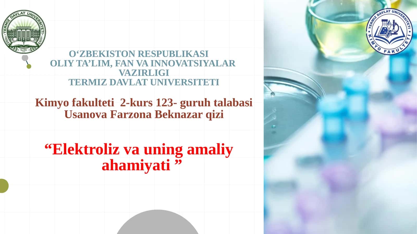 Elektroliz va uning amaliy ahamiyati