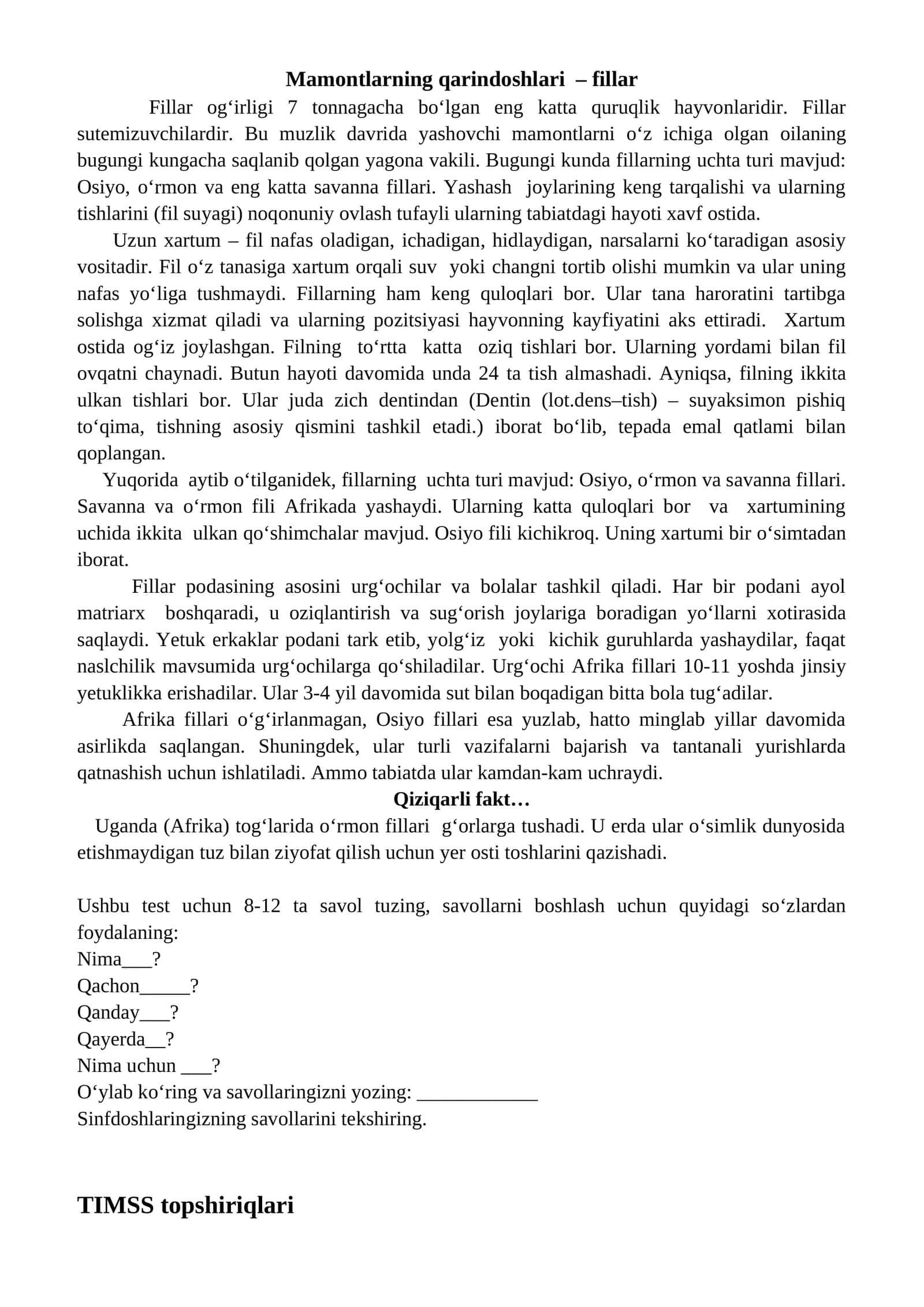 Mamontlarning qarindoshlari – fillar