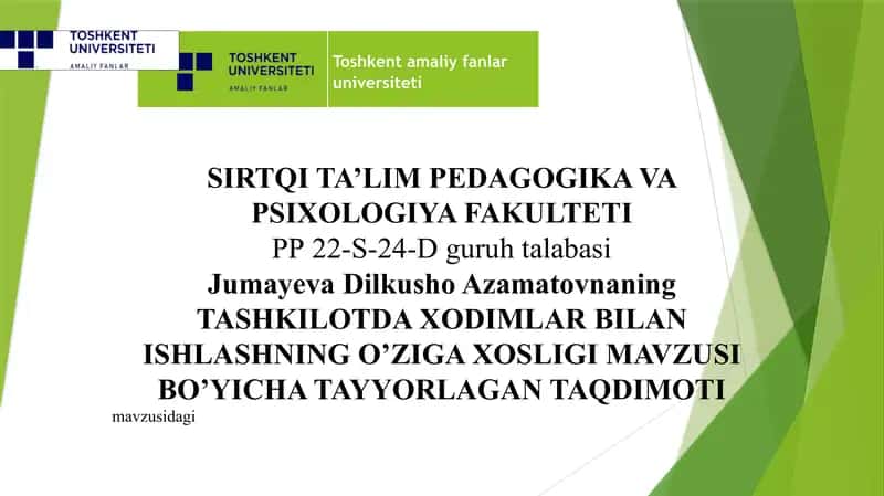 tashkilotda xodimlar bilan ishlash