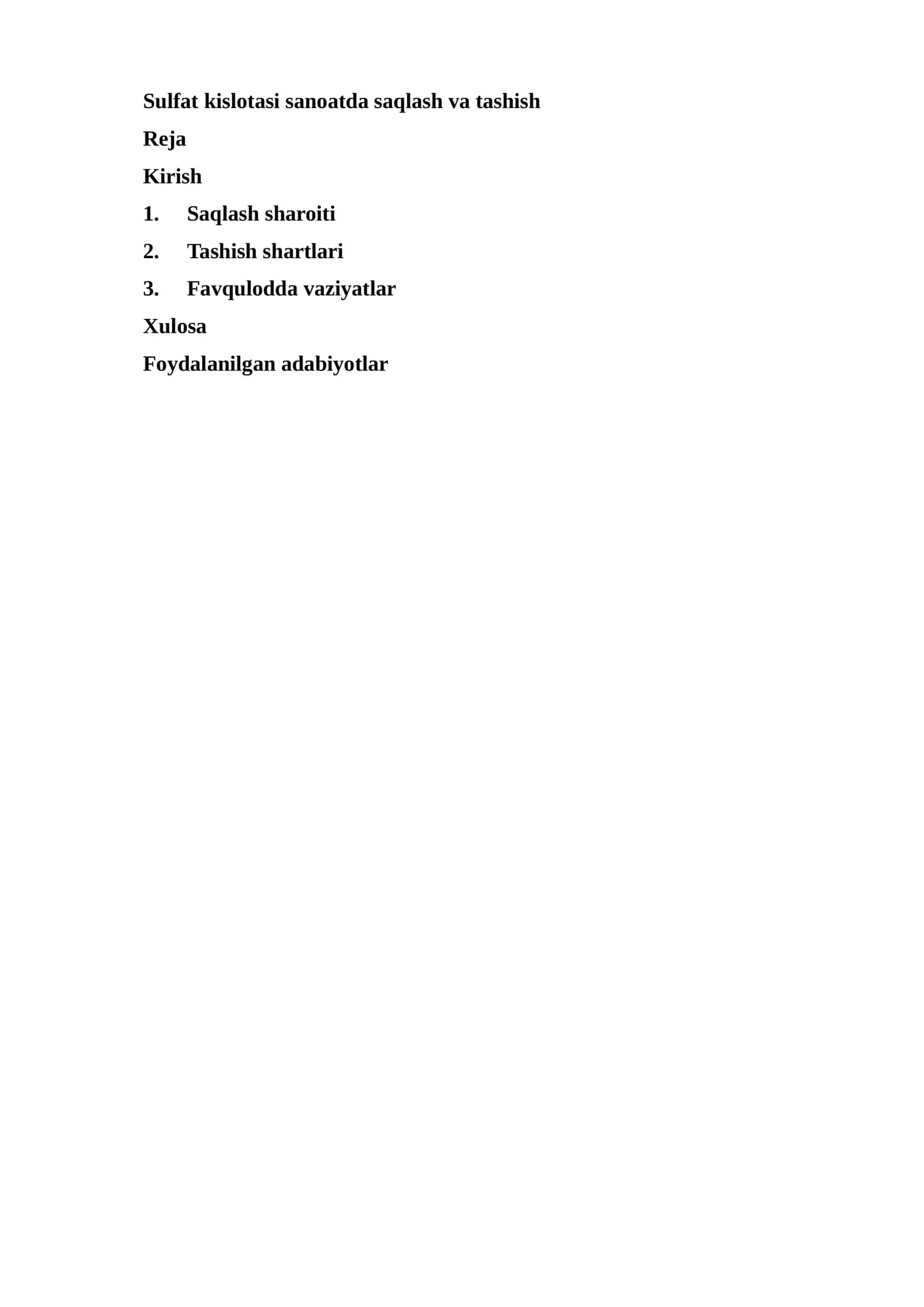 Sulfat kislotasi sanoatda saqlash va tashish