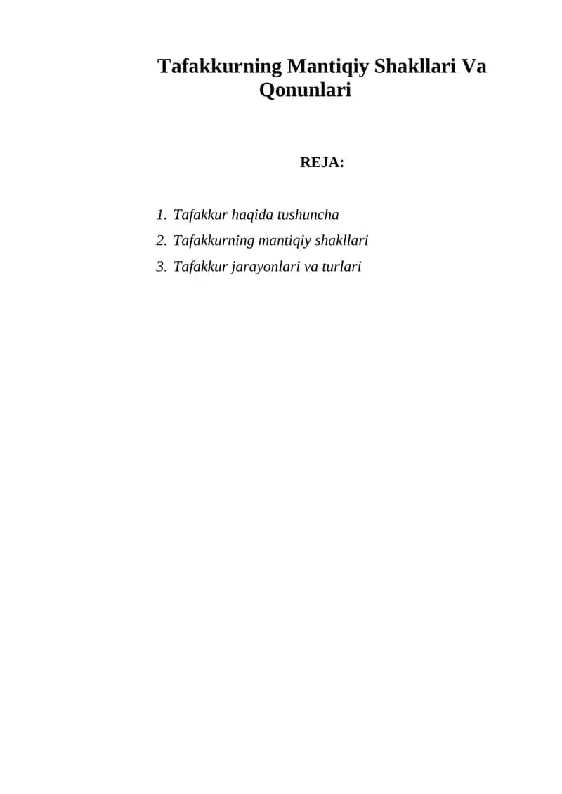 Tafakkurning Mantiqiy Shakllari Va Qonunlari