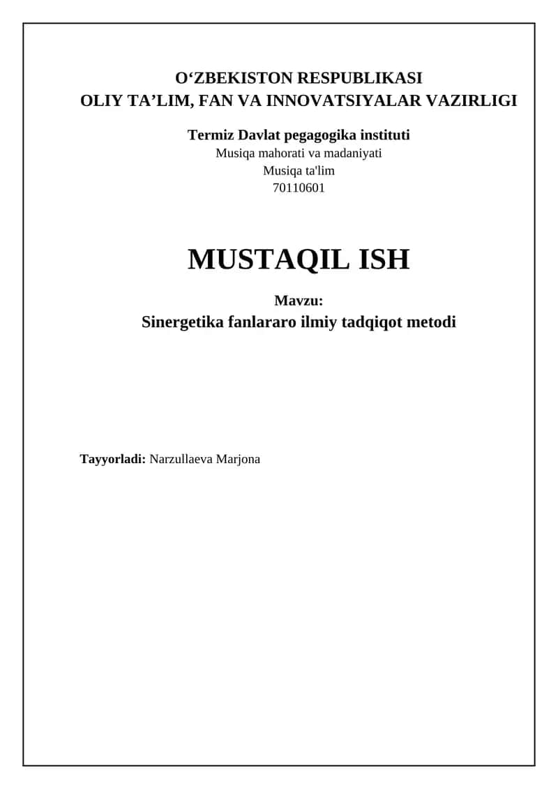 Sinergetika fanlararo ilmiy tadqiqot metodi
