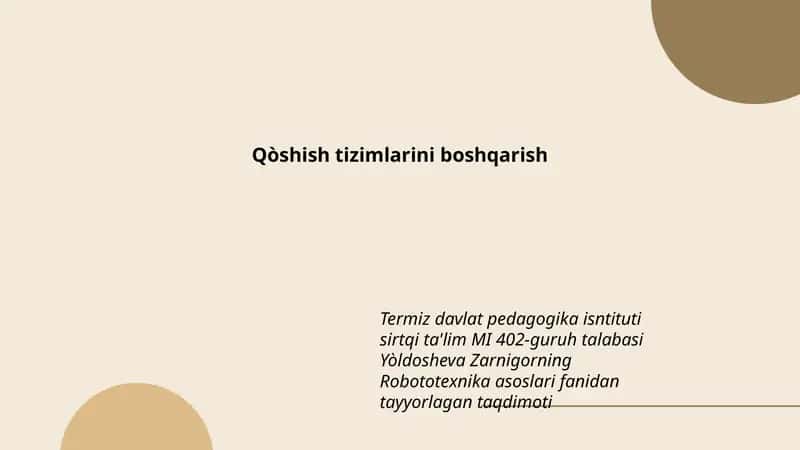 Robototexnika asoslari fanidan tayyorlagan taqdimoti