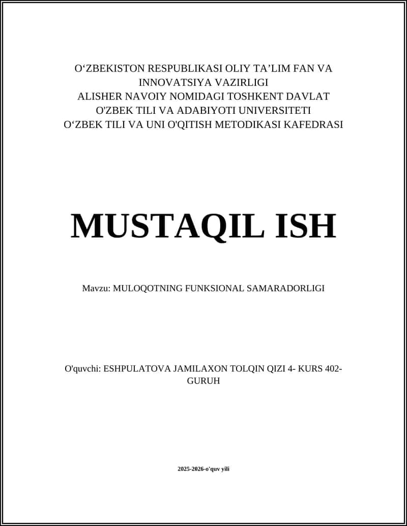 MULOQOTNING FUNKSIONAL SAMARADORLIGI