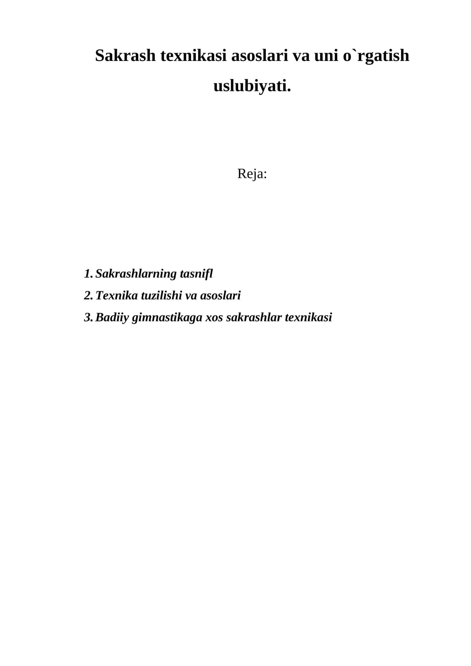 Sakrash texnikasi asoslari va uni o`rgatish uslubiyati