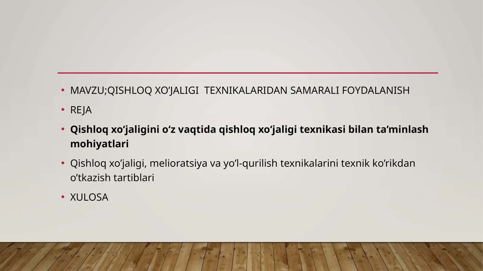 QISHLOQ XO’JALIGI TEXNIKALARIDAN SAMARALI FOYDALANISH