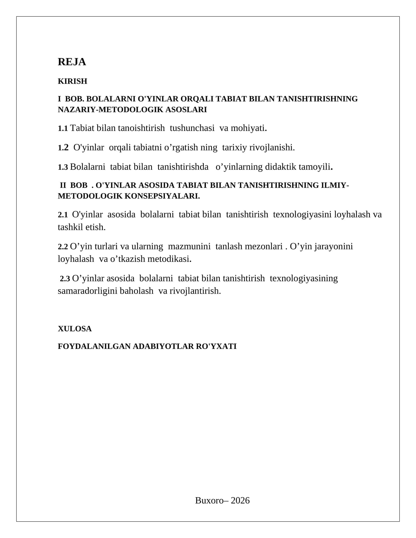 BOLALARNI O'YINLAR ORQALI TABIAT BILAN TANISHTIRISHNING NAZARIY-METODOLOGIK ASOSLARI