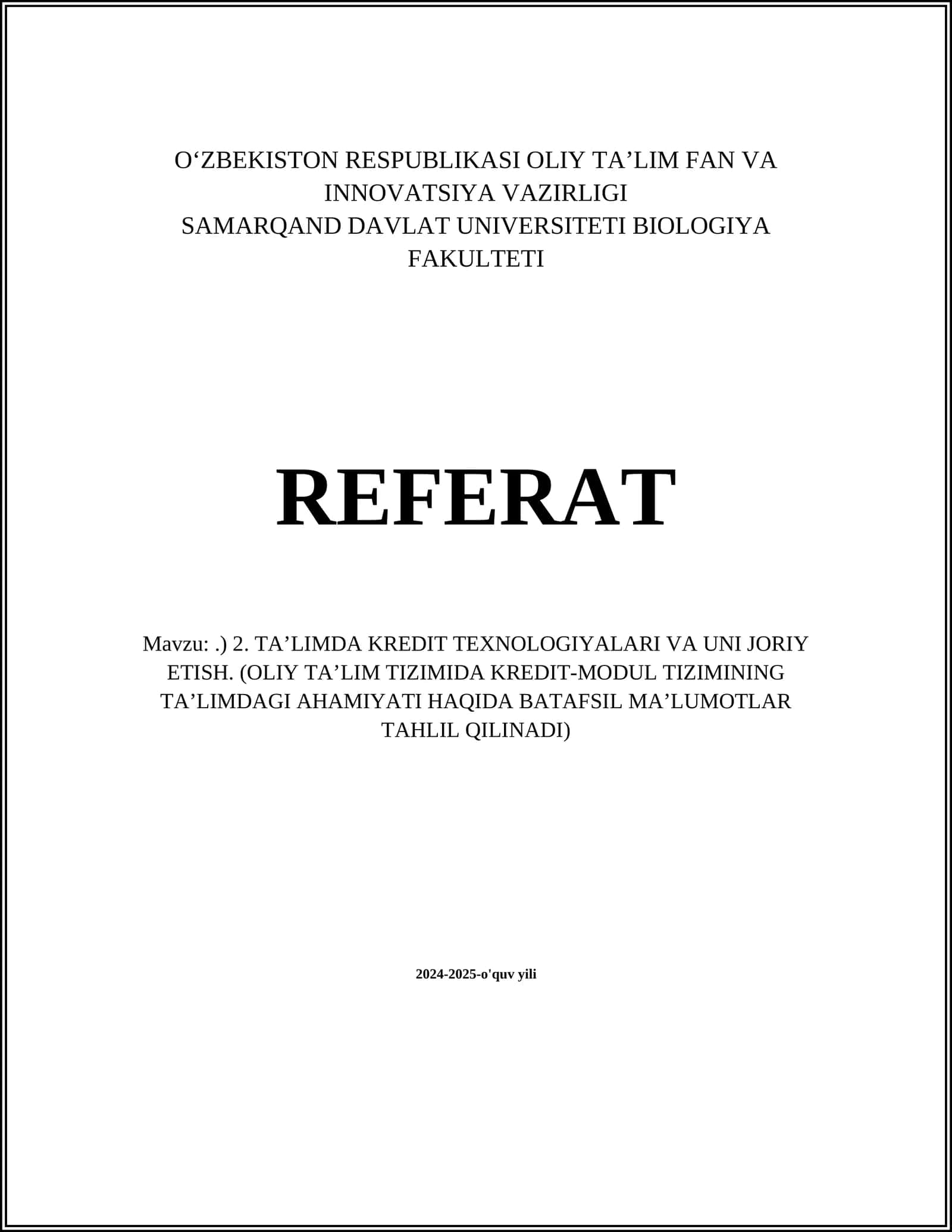 TA’LIMDA KREDIT TEXNOLOGIYALARI VA UNI JORIY ETISH