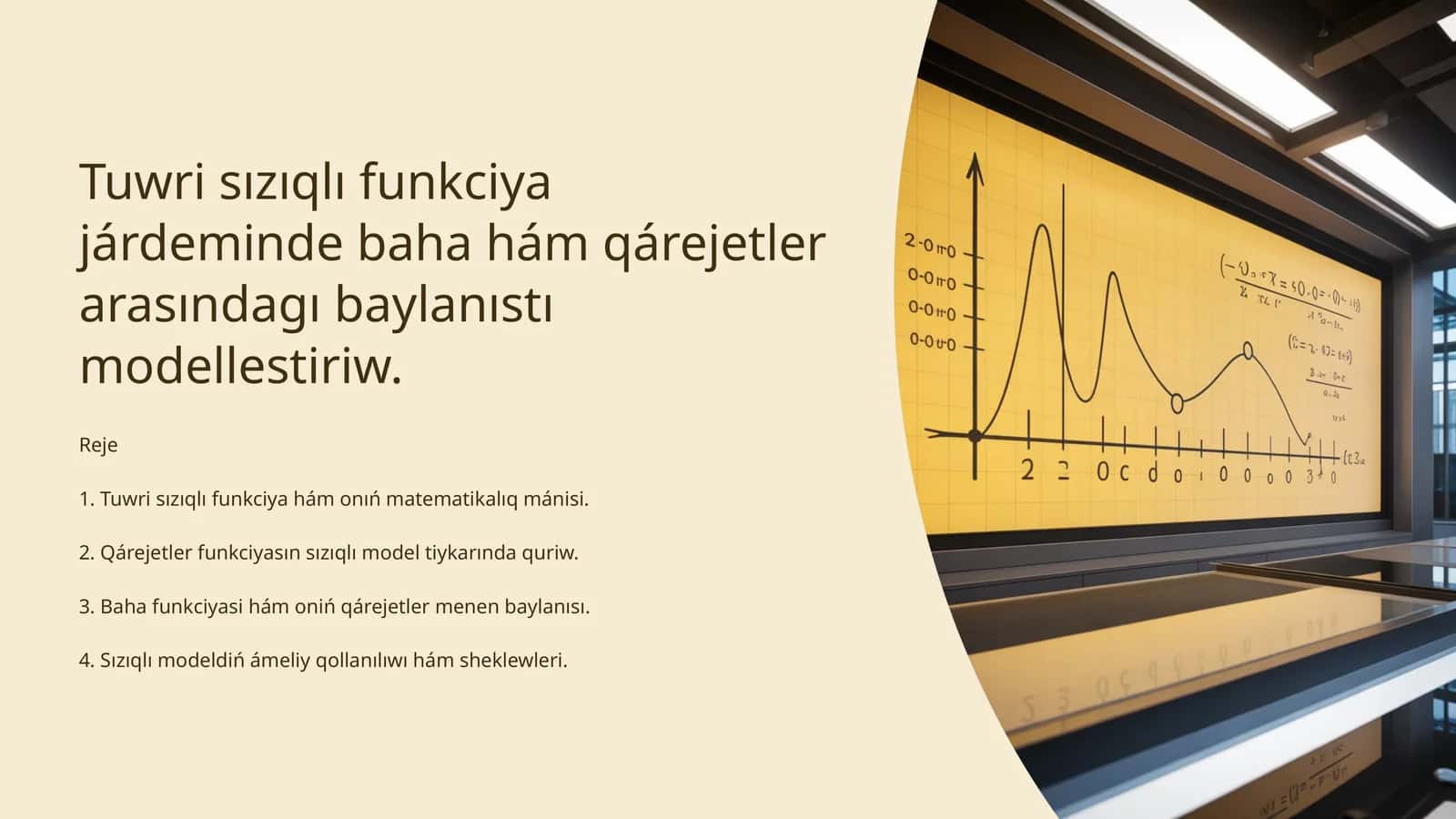 Tuwri sızıqlı funkciya járdeminde baha hám qárejetler arasındagı baylanıstı modellestiriw