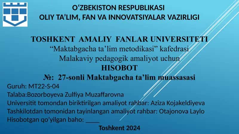 Maktabgacha ta’lim metodikasi.