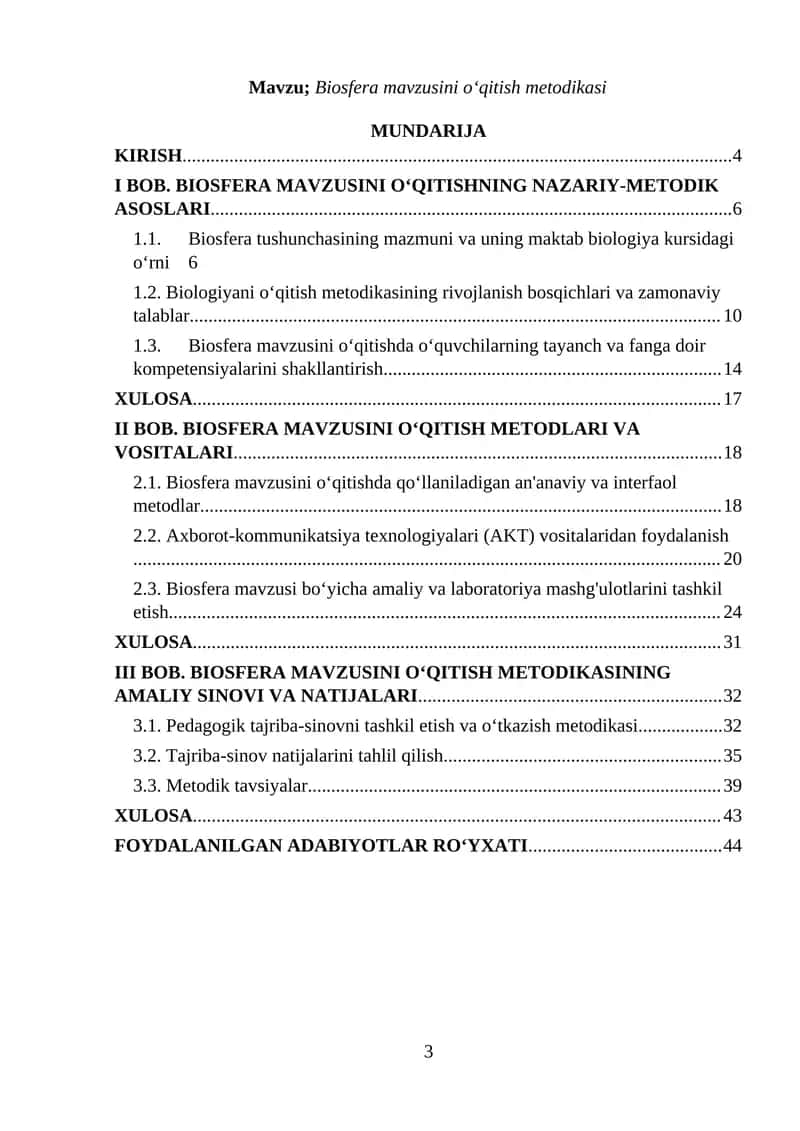 Biosfera mavzusini o‘qitish metodikasi