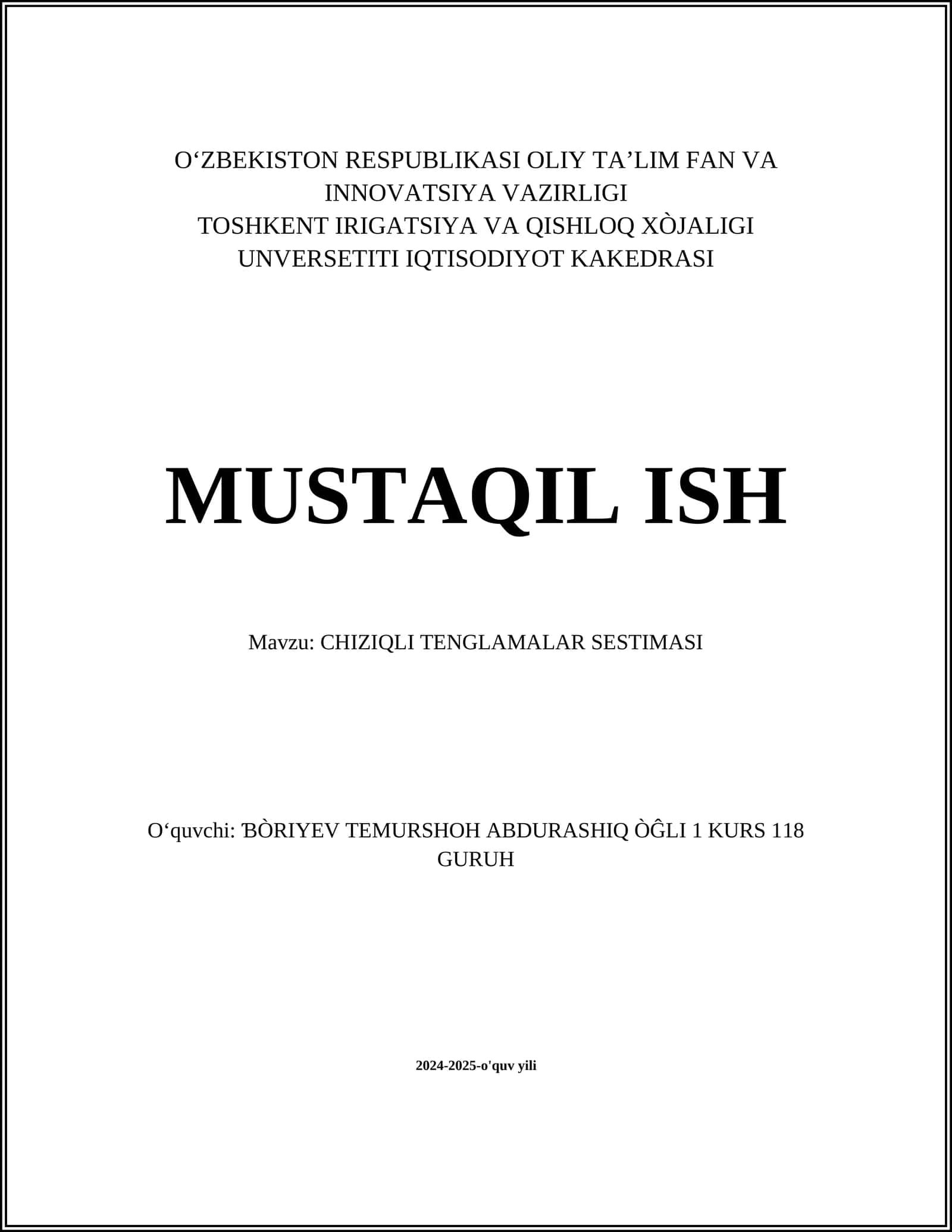 CHIZIQLI TENGLAMALAR SESTIMASI