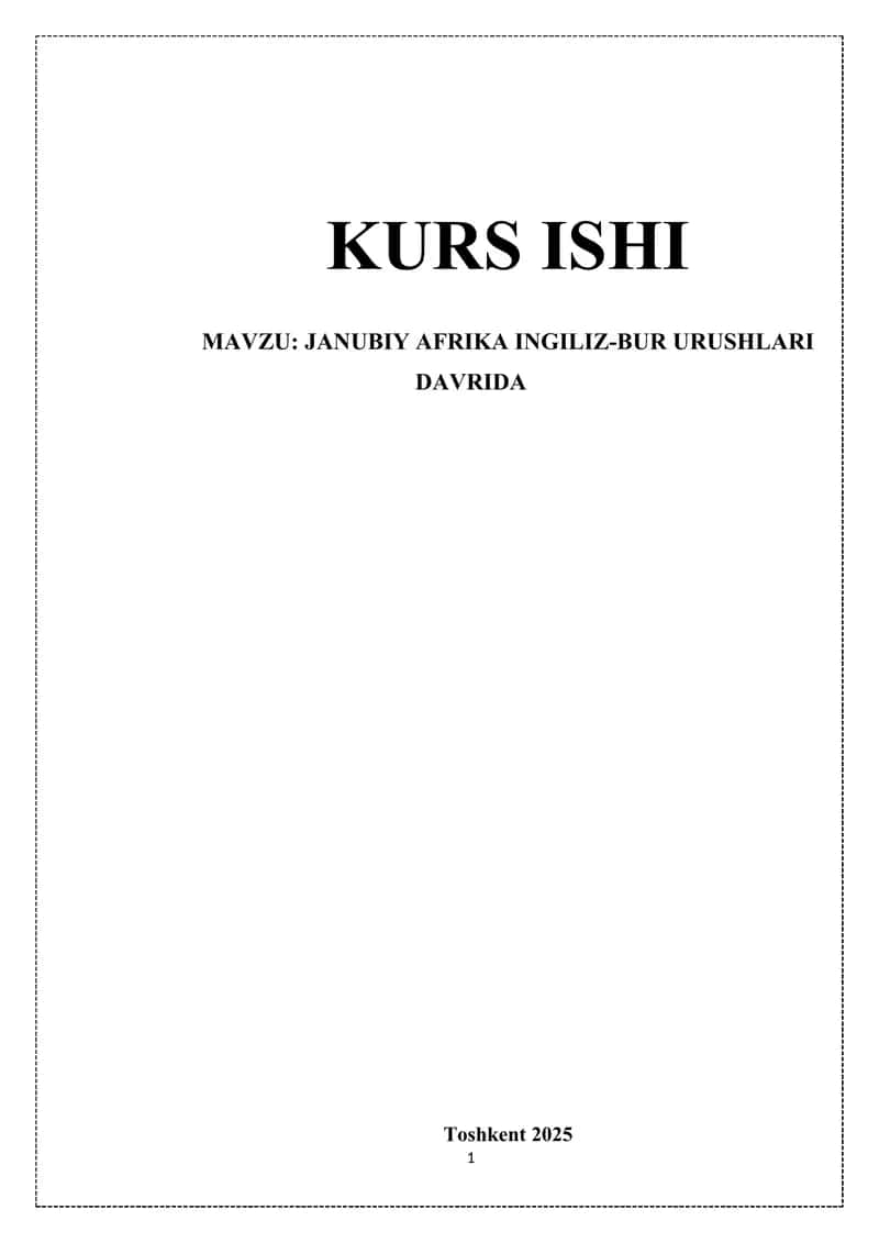 JANUBIY AFRIKA INGILIZ-BUR URUSHLARI DAVRIDA