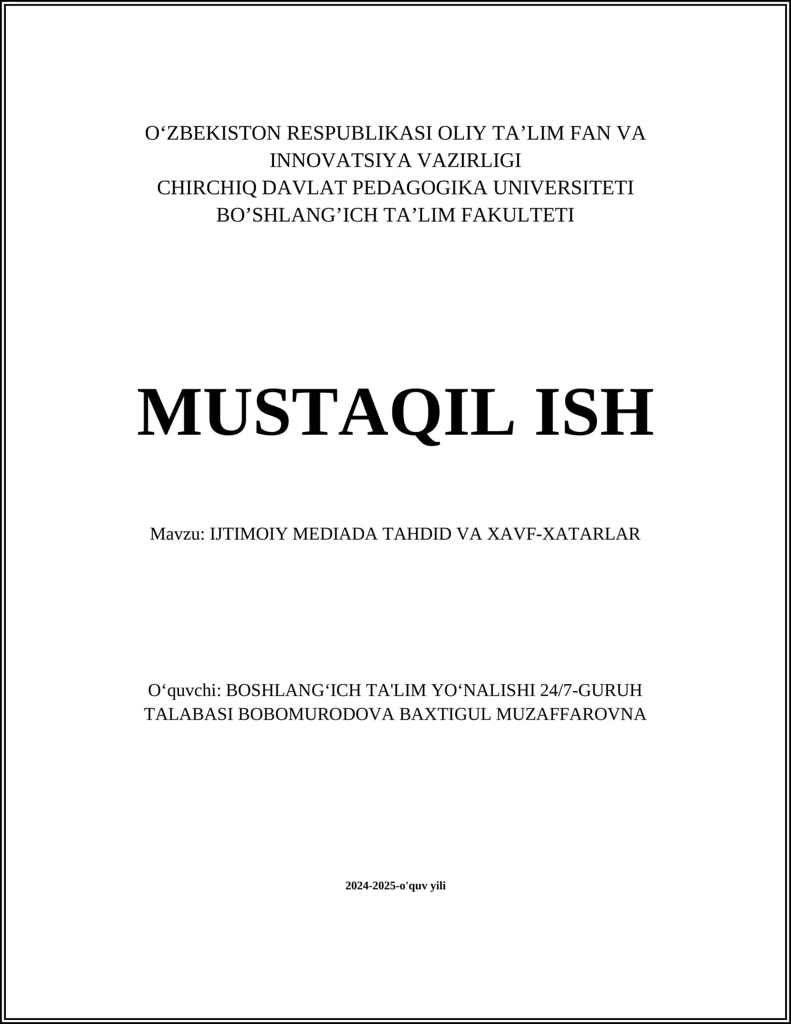 IJTIMOIY MEDIADA TAHDID VA XAVF-XATARLAR