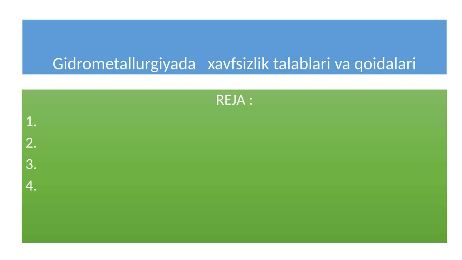 Gidrometallurgiyada xavfsizlik talablari va qoidalari