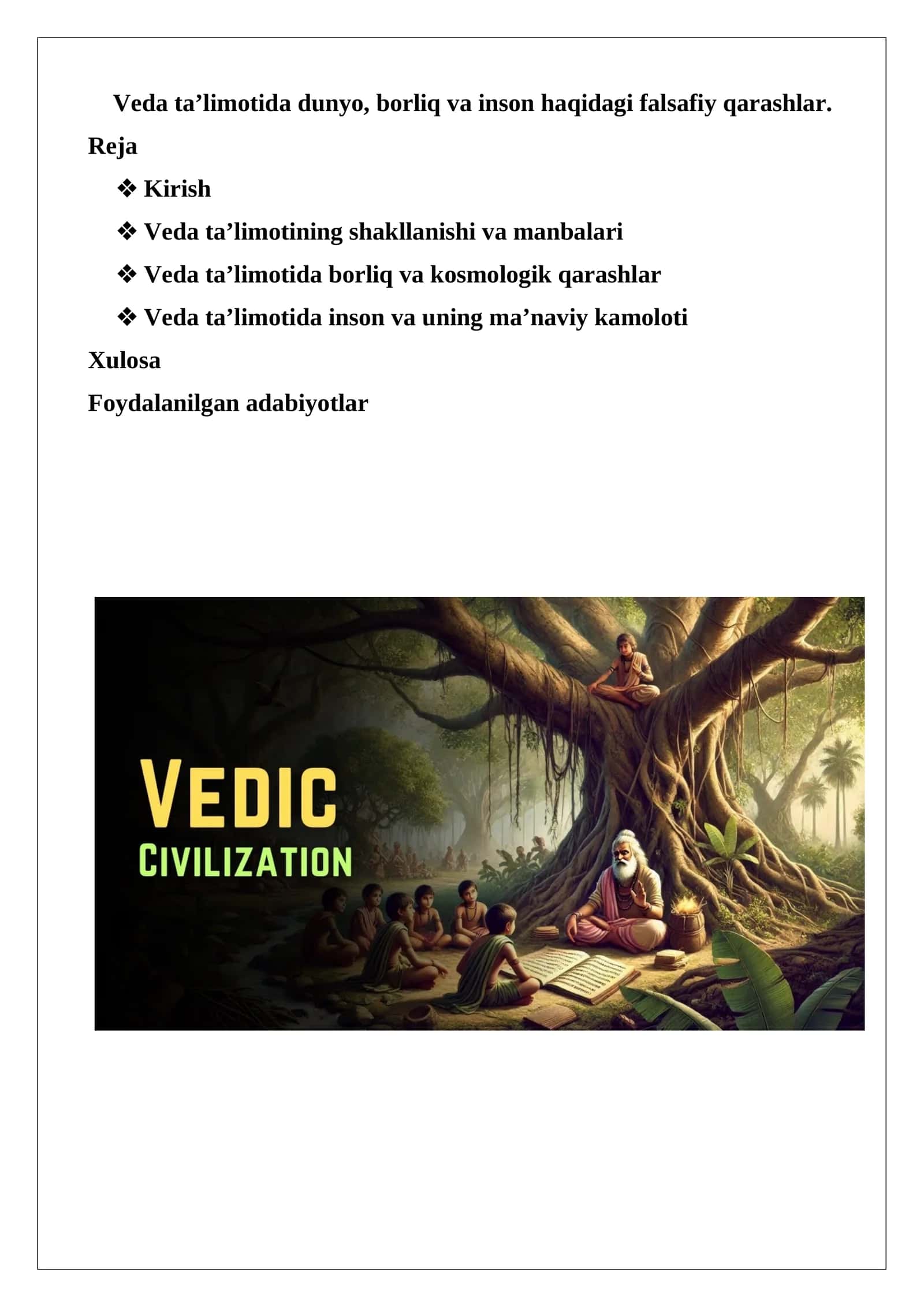 Veda ta’limotida dunyo, borliq va inson haqidagi falsafiy qarashlar
