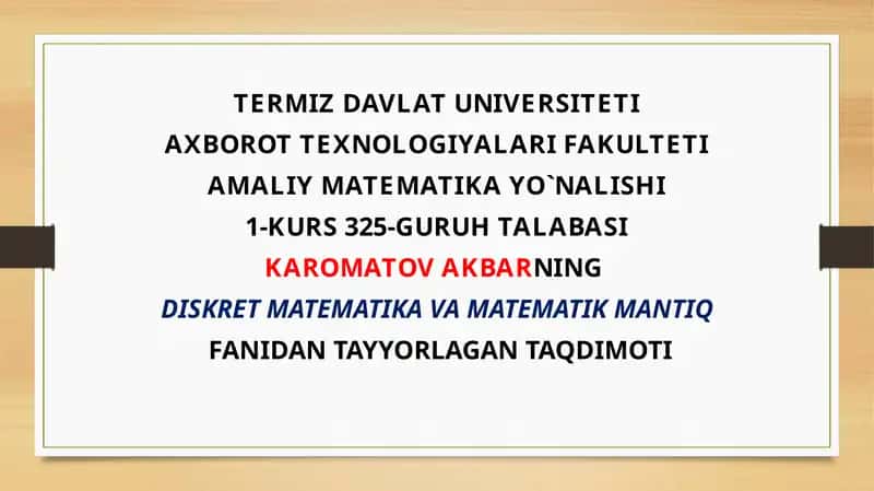 Diskret matematika va matematik mantiq