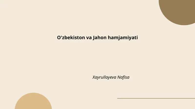 O'zbekiston va Jahon hamjamiyati