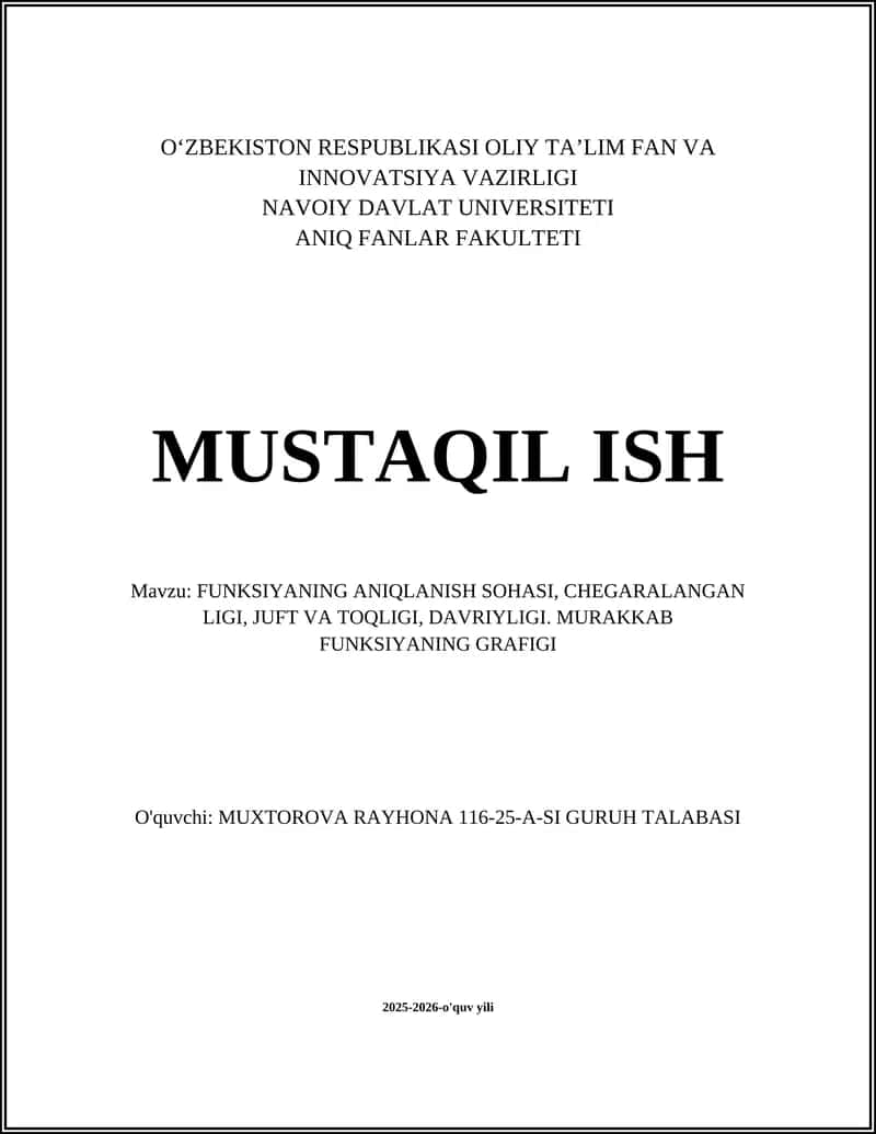 Funksiyaning Aniqlanish Sohasi