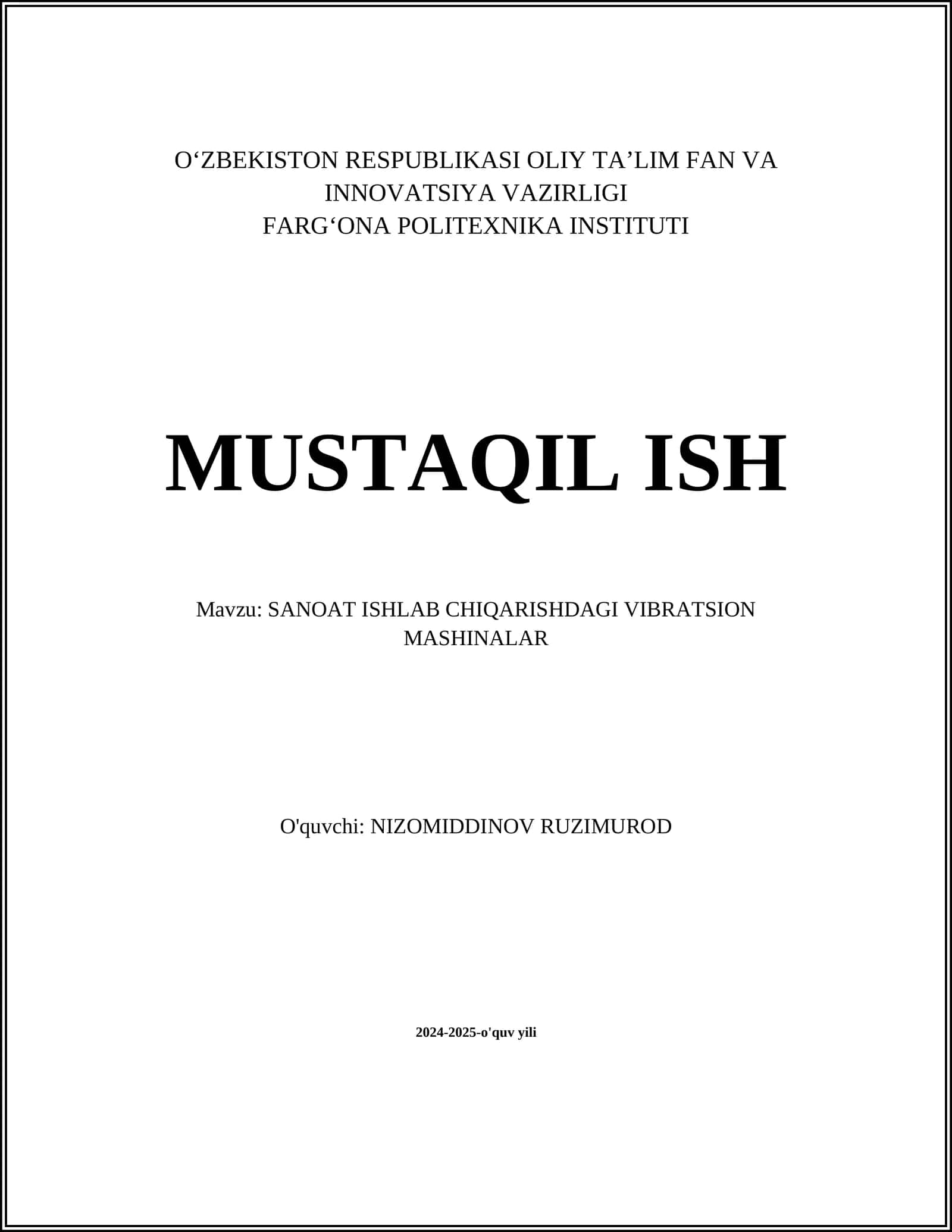 SANOAT ISHLAB CHIQARISHDAGI VIBRATSION MASHINALAR