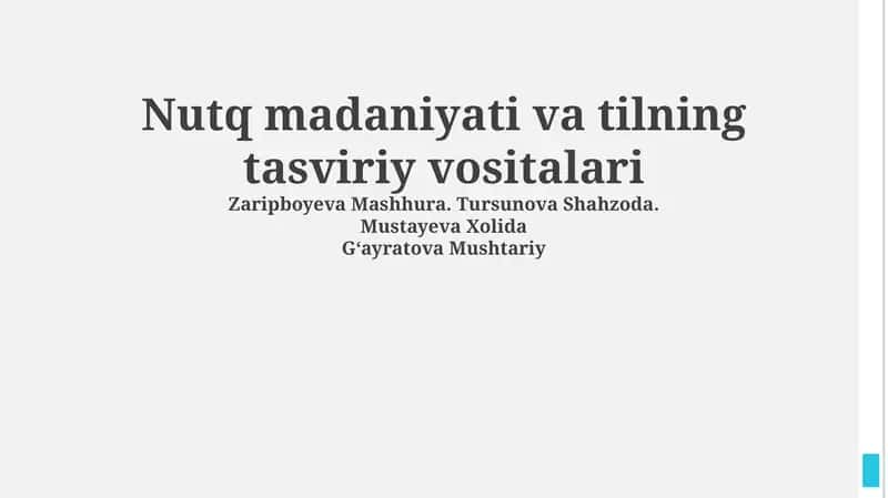 Nutq madaniyati va tilning tasviriy vositalari