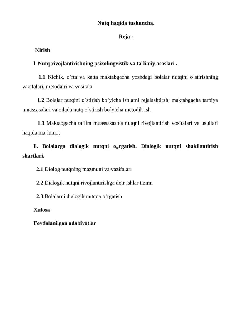Nutq rivojlantirishning psixolingvistik va ta`limiy asoslari
