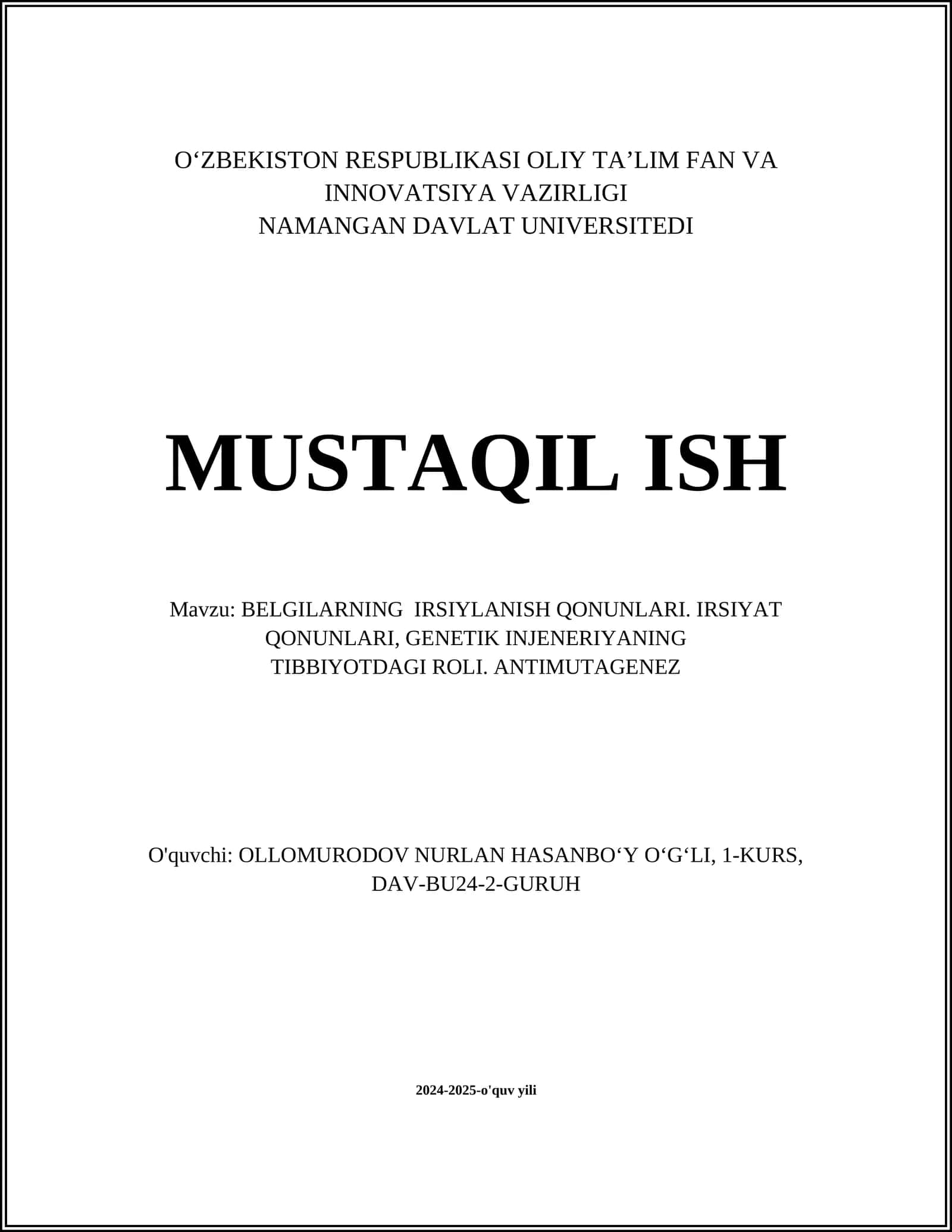 BELGILARNING IRSIYLANISH QONUNLARI