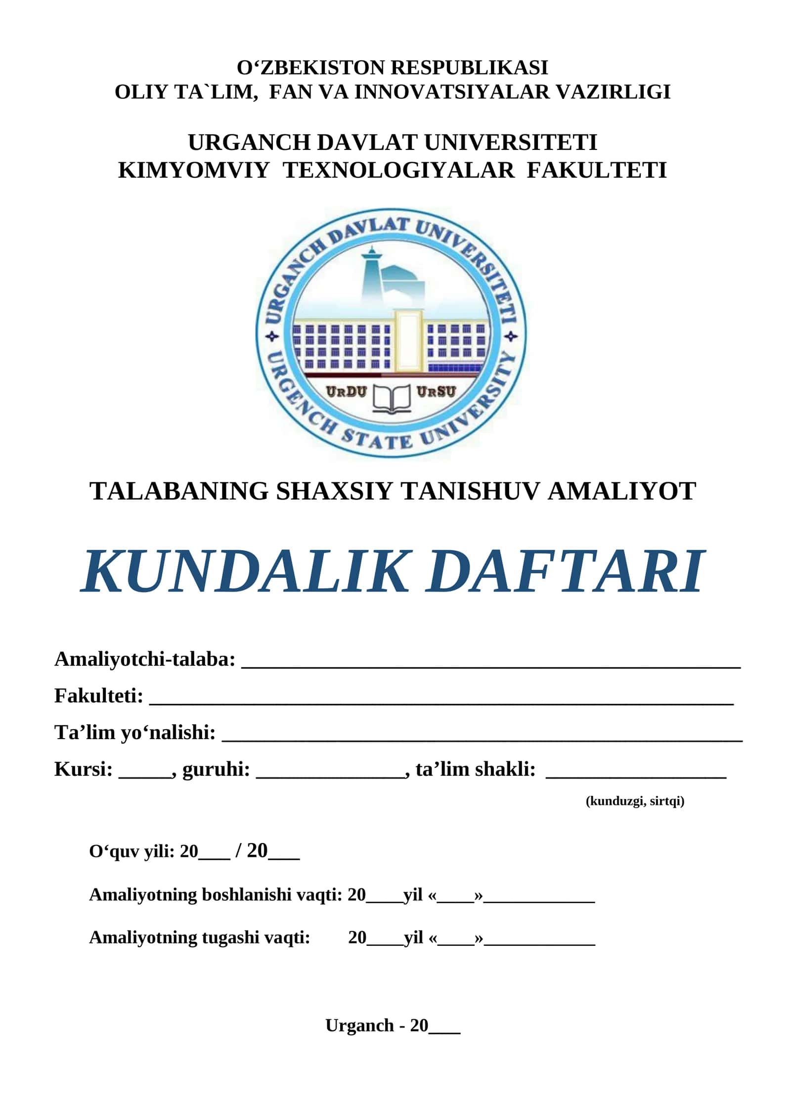 Tanishuv Amaliyot Daftari