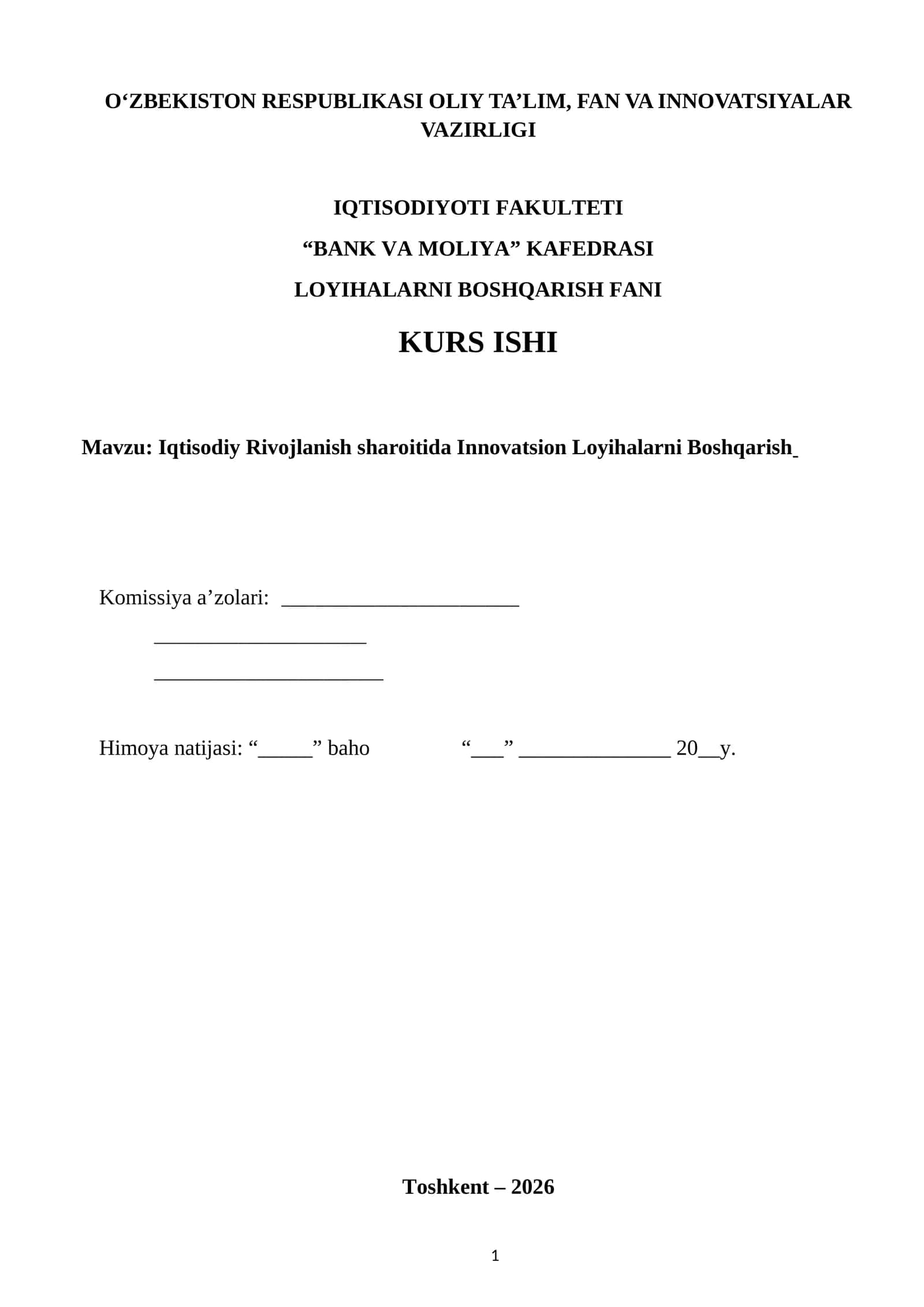 Iqtisodiy Rivojlanish sharoitida Innovatsion Loyihalarni Boshqarish