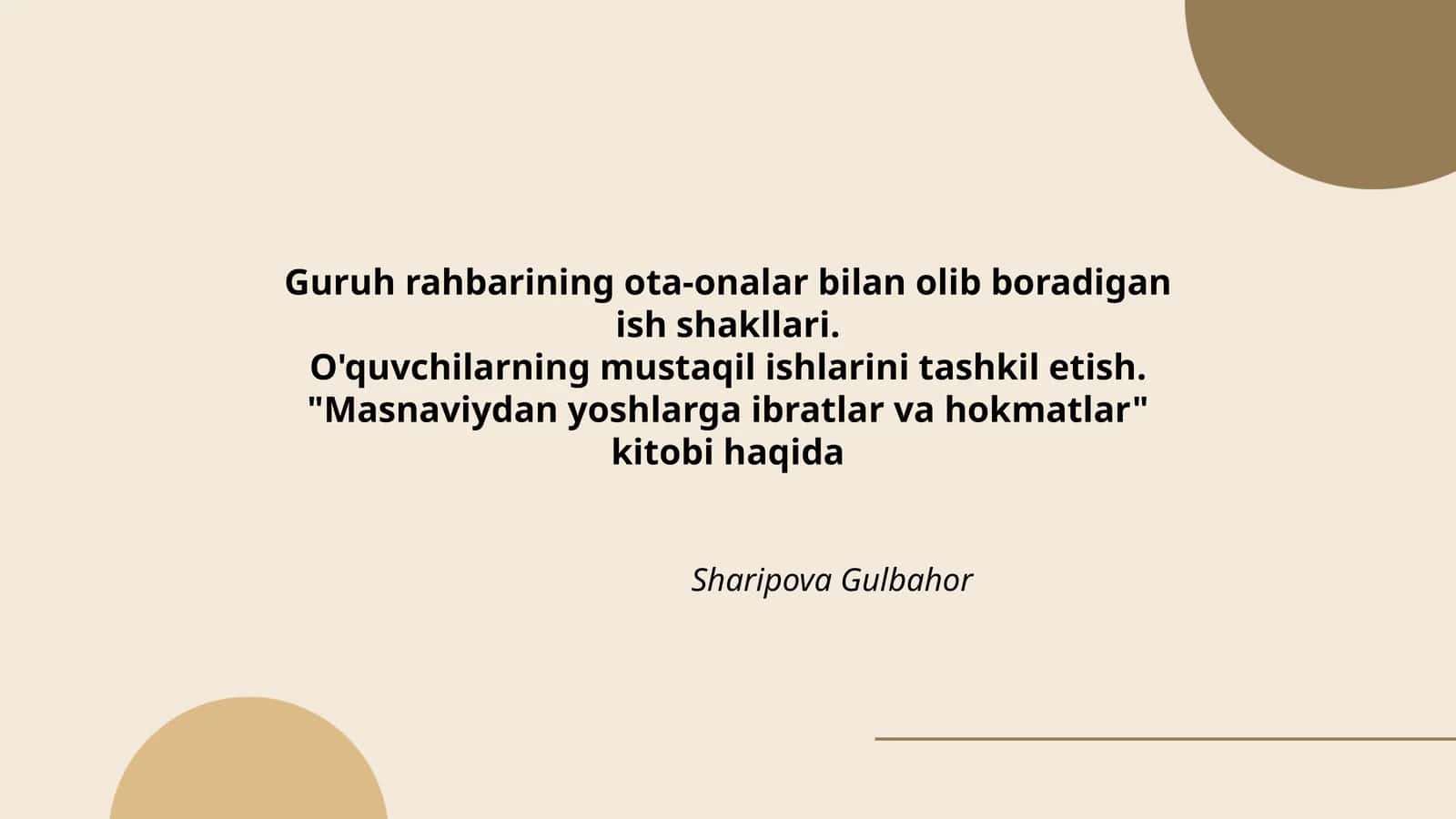 Masnaviydan yoshlarga ibratlar va hokmatlar