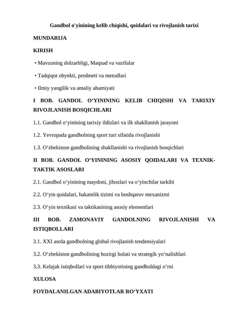 Gandbol o'yinining kelib chiqishi, qoidalari va rivojlanish tarixi