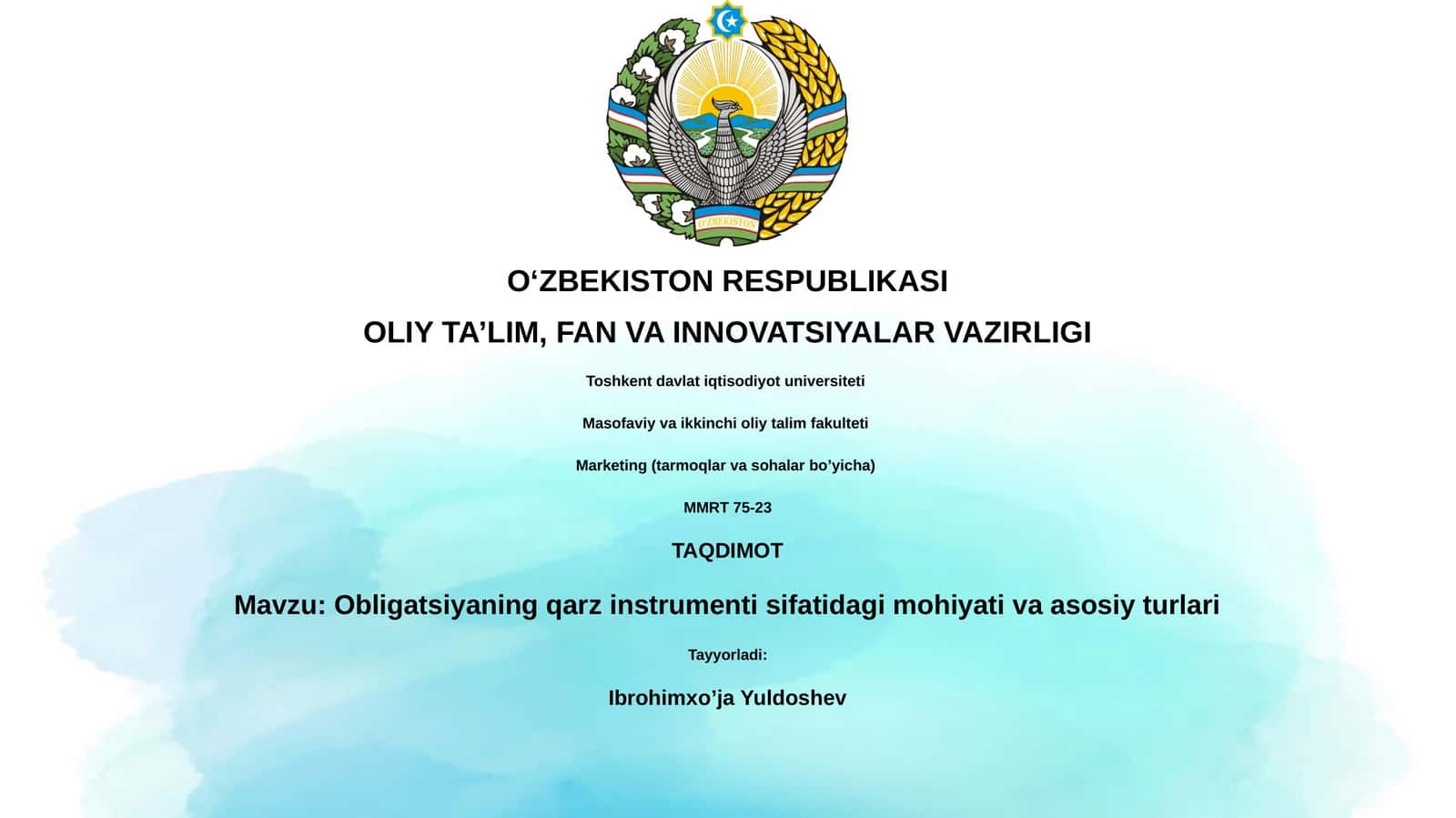 Obligatsiyaning qarz instrumenti sifatidagi mohiyati va asosiy turlari