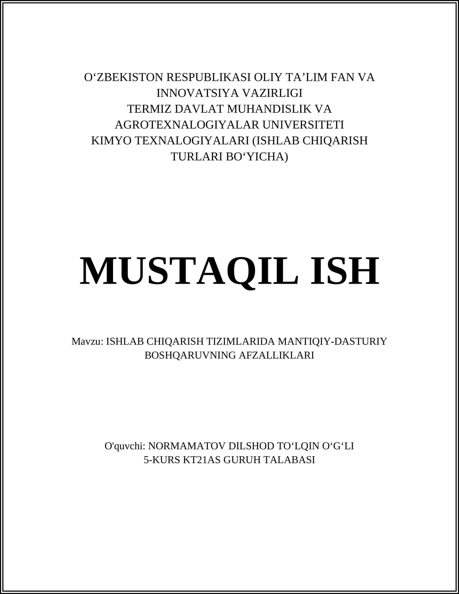 ISHLAB CHIQARISH TIZIMLARIDA MANTIQIY-DASTURIY BOSHQARUVNING AFZALLIKLARI